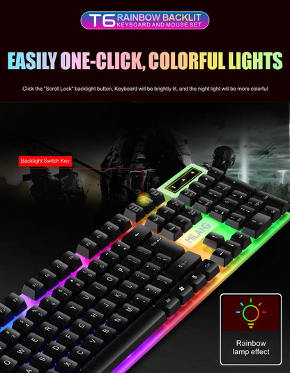 Rainbow Backlit Wired Keyboard and Mouse