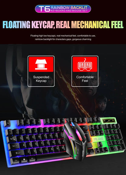 Rainbow Backlit Wired Keyboard and Mouse