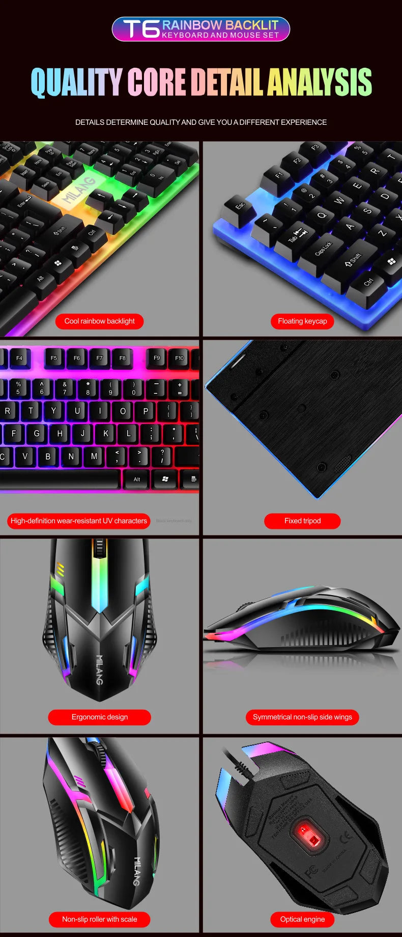 Rainbow Backlit Wired Keyboard and Mouse