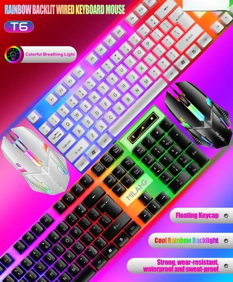 Rainbow Backlit Wired Keyboard and Mouse