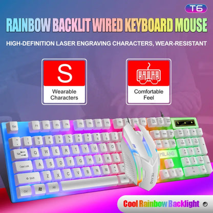 Rainbow Backlit Wired Keyboard and Mouse