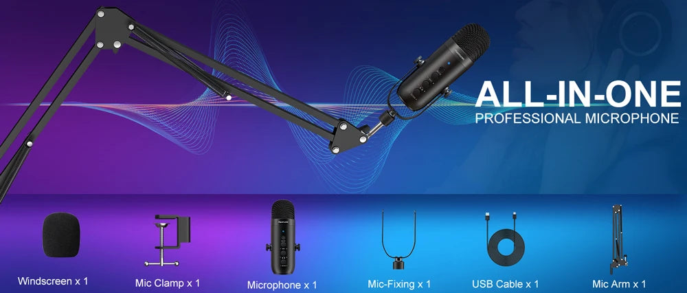 USB Podcast Microphone Kit with Arm